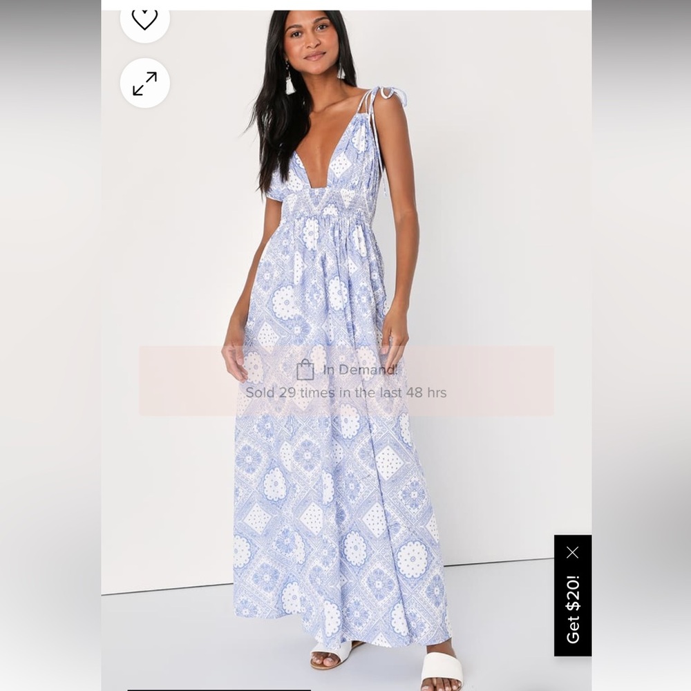 LuLu’s summer tie strap maxi blue and white dress